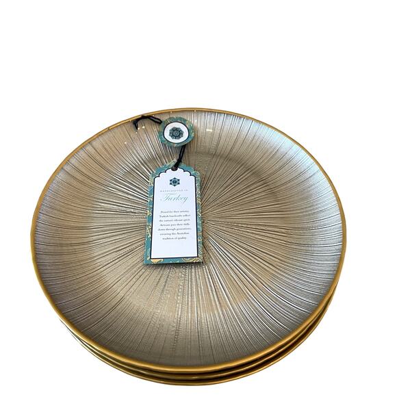 Gorgeous Champagne & Gold Turkish Glass Appetizer Dessert Plates 8" Set 4 New - Picture 5 of 13